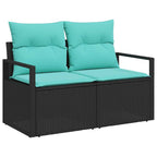 Sofa Set mit Kissen 8 pcs Schwarz und Türkis Poly-Rattan