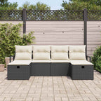 Sofa Set mit Kissen 6 pcs Schwarz und Creme Poly-Rattan