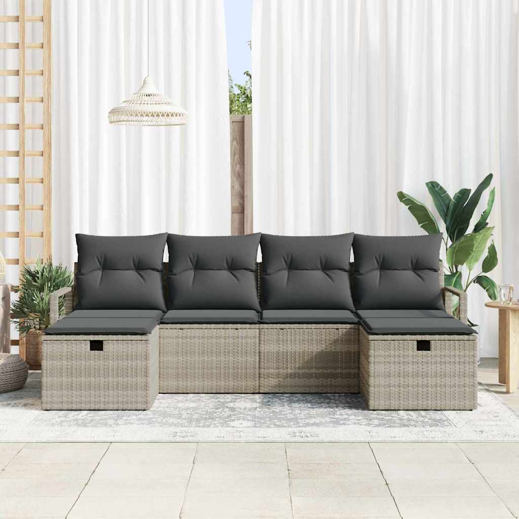 Sofa Set mit Kissen mit Speicher 6 pcs Hellgrau Poly-Rattan