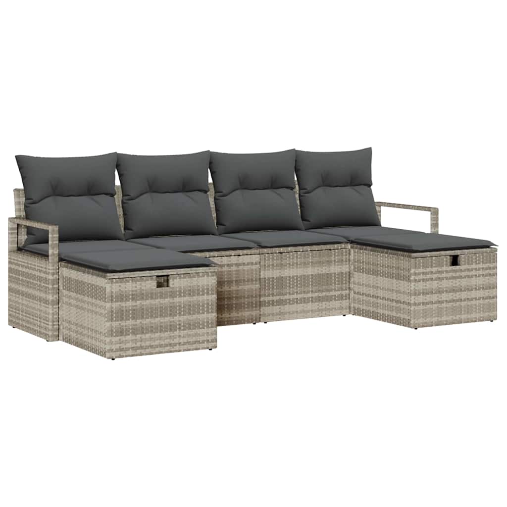 Sofa Set mit Kissen mit Speicher 6 pcs Hellgrau Poly-Rattan