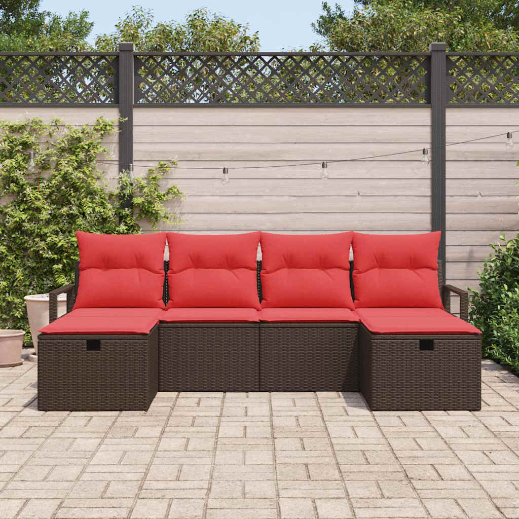 Sofa Set mit Kissen 6 pcs Braun und Rot Poly-Rattan