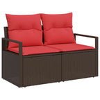 Sofa Set mit Kissen 6 pcs Braun und Rot Poly-Rattan