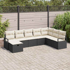 Sofa Set mit Kissen 8 pcs Schwarz und Creme Poly-Rattan
