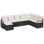 Sofa Set mit Kissen 8 pcs Schwarz und Creme Poly-Rattan