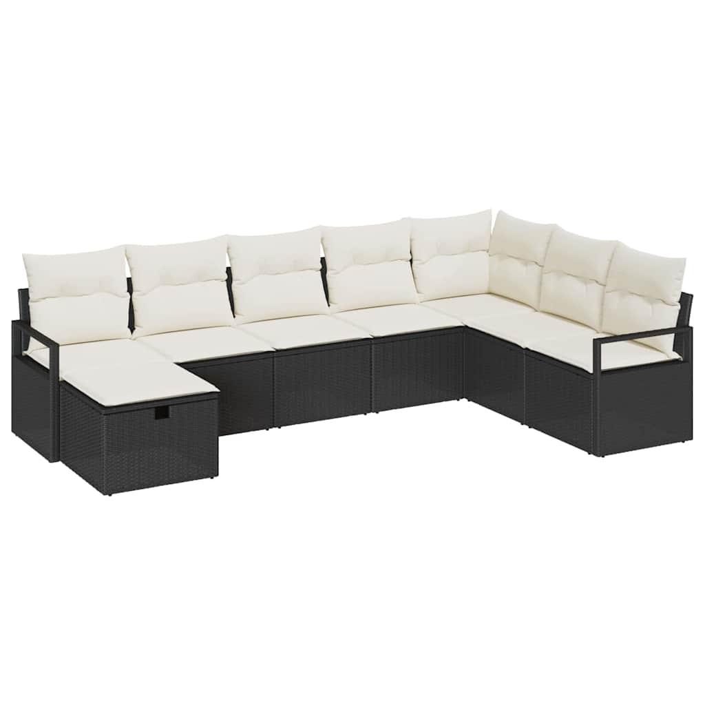 Sofa Set mit Kissen 8 pcs Schwarz und Creme Poly-Rattan