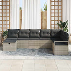 Sofa Set mit Kissen mit Speicher Hellgrau Poly-Rattan