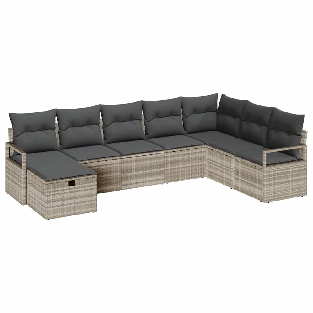 Sofa Set mit Kissen mit Speicher Hellgrau Poly-Rattan