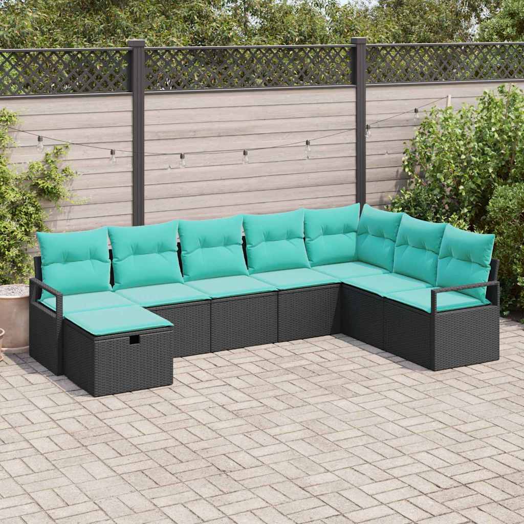 Sofa Set mit Kissen mit Speicher 8 pcs Schwarz Poly-Rattan