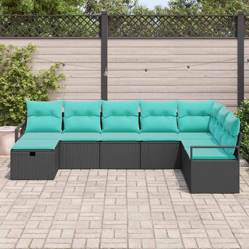 Sofa Set mit Kissen mit Speicher 8 pcs Schwarz Poly-Rattan