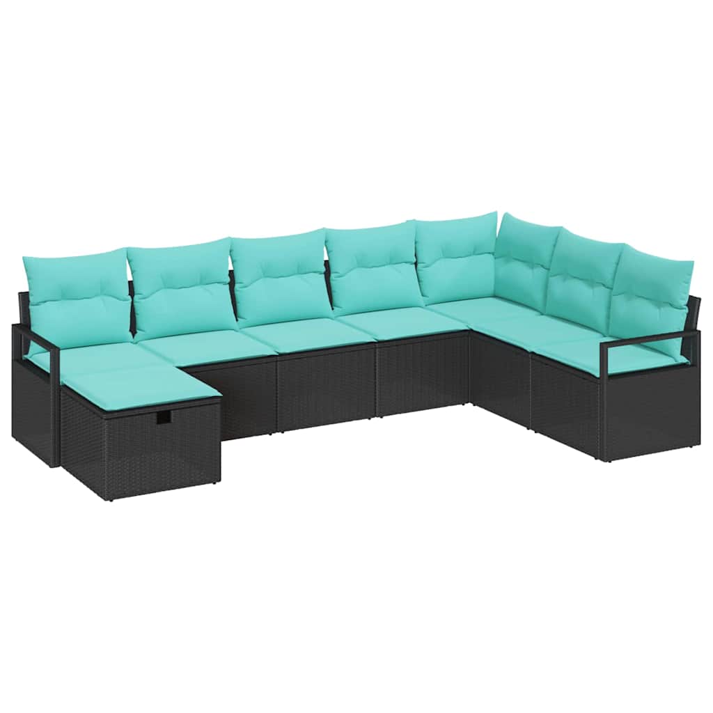 Sofa Set mit Kissen mit Speicher 8 pcs Schwarz Poly-Rattan