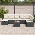 Sofa Set mit Kissen 9 pcs Schwarz und Creme Poly-Rattan