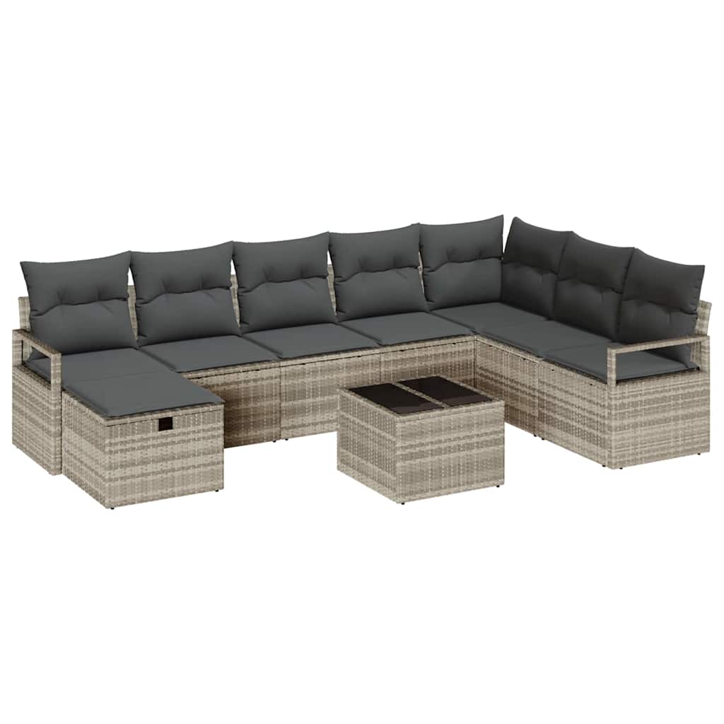 Sofa Set mit Kissen mit Speicher 9 pcs Hellgrau Poly-Rattan
