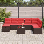 Sofa Set mit Kissen mit Speicher 9 pcs Braun Poly-Rattan