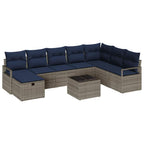 Sofa Set mit Kissen mit Speicher 9 pcs Grau Poly-Rattan