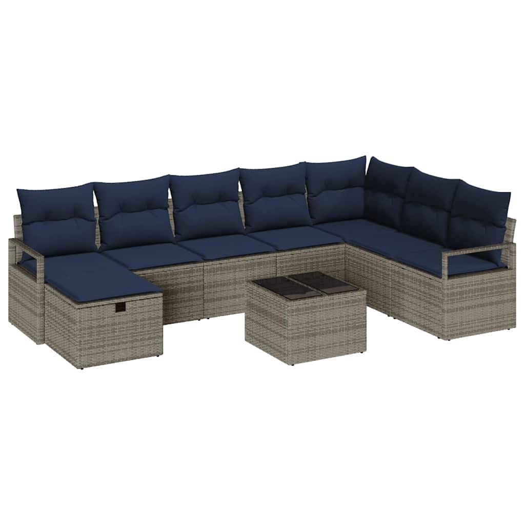 Sofa Set mit Kissen mit Speicher 9 pcs Grau Poly-Rattan