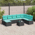 Sofa Set mit Kissen mit Speicher 9 pcs Schwarz Poly-Rattan
