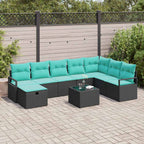 Sofa Set mit Kissen mit Speicher 9 pcs Schwarz Poly-Rattan
