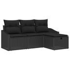 Sofa Set mit Kissen mit Speicher 4 pcs Schwarz Poly-Rattan
