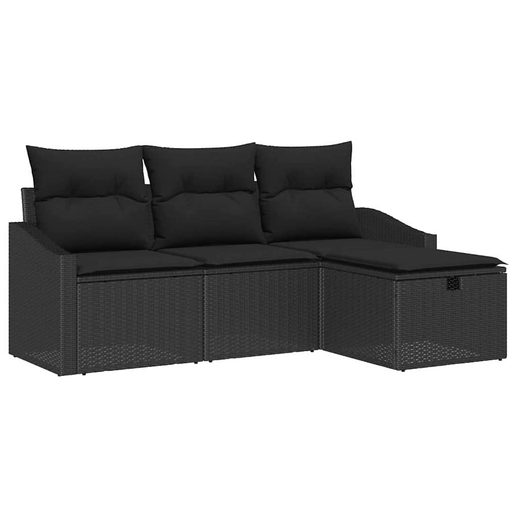 Sofa Set mit Kissen mit Speicher 4 pcs Schwarz Poly-Rattan