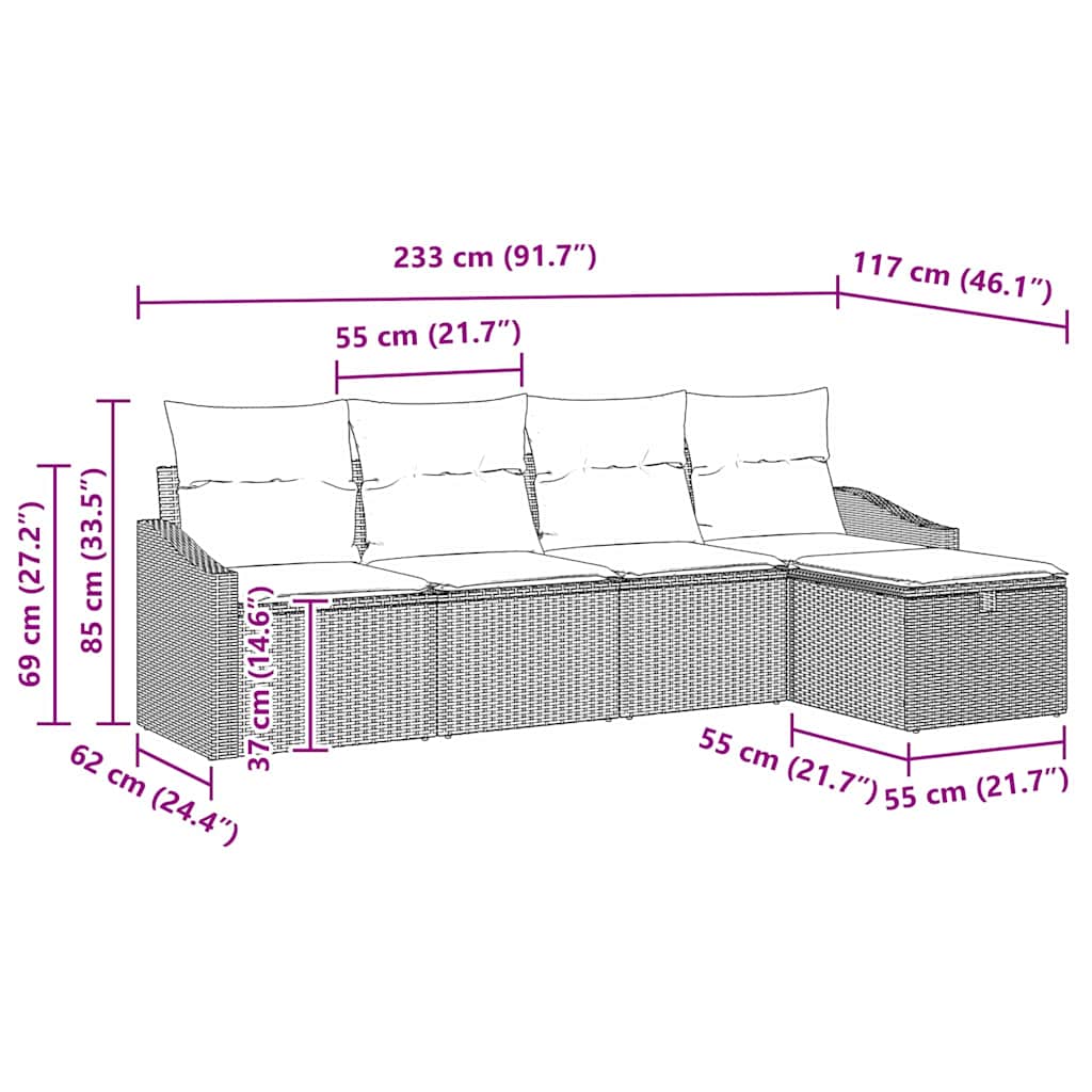 Sofa Set mit Kissen mit Speicher 5 pcs Schwarz Poly-Rattan
