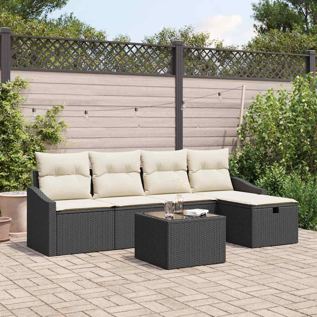 Sofa Set mit Kissen mit Speicher Schwarz Poly-Rattan