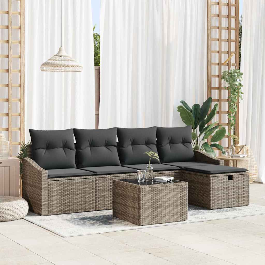 Sofa Set mit Kissen mit Speicher Grau Poly-Rattan