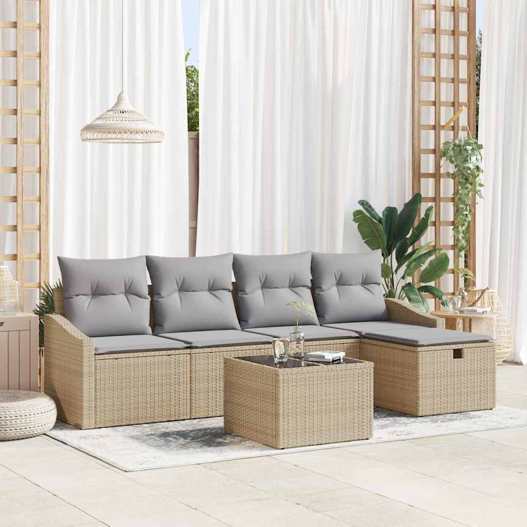 Sofa Set mit Kissen mit Speicher Beige Poly-Rattan
