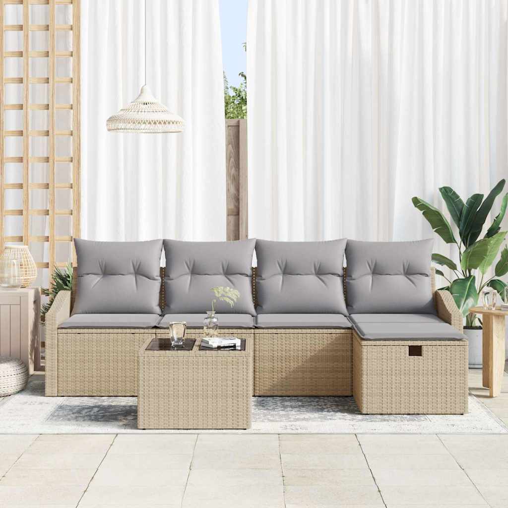Sofa Set mit Kissen mit Speicher Beige Poly-Rattan