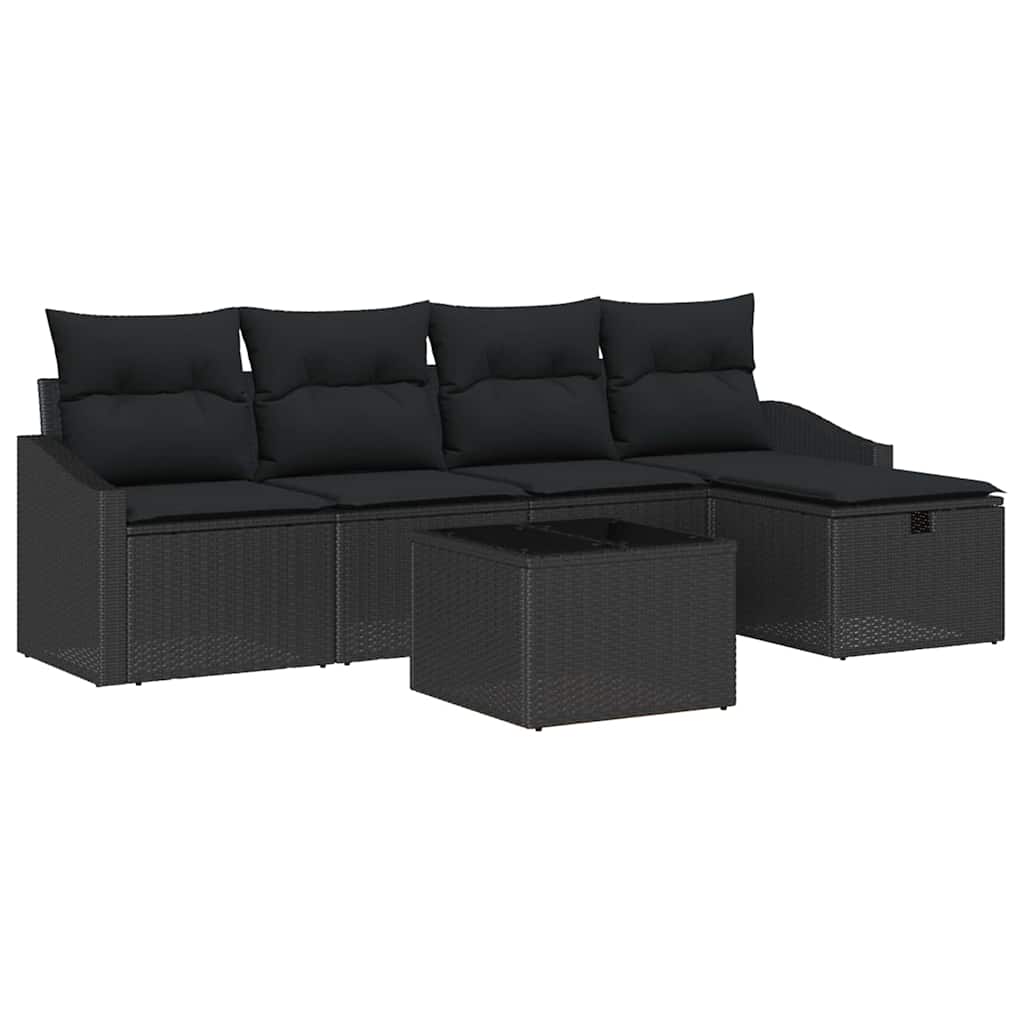 Sofa Set mit Kissen mit Speicher 6 pcs Schwarz Poly-Rattan