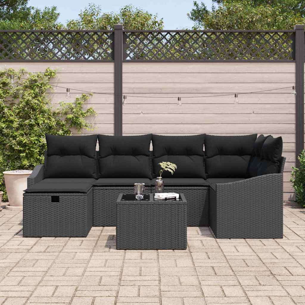 Sofa Set mit Kissen mit Speicher Schwarz Poly-Rattan