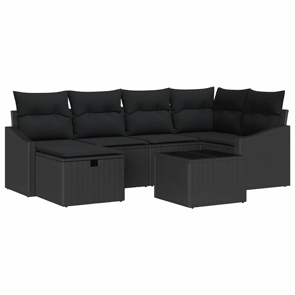 Sofa Set mit Kissen mit Speicher Schwarz Poly-Rattan