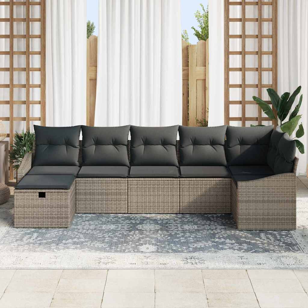 Sofa Set mit Kissen mit Speicher 7 pcs Grau Poly-Rattan