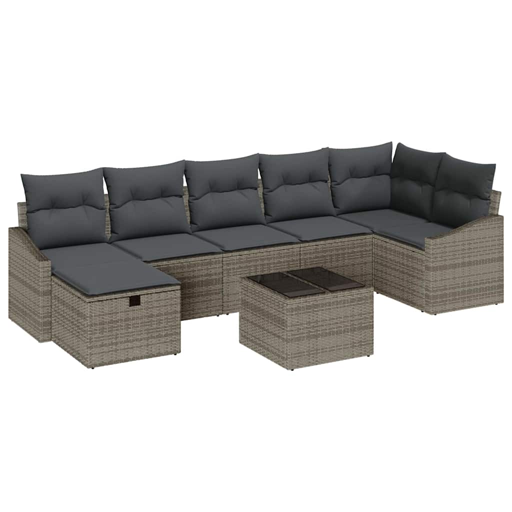 Sofa Set mit Kissen mit Speicher Grau Poly-Rattan