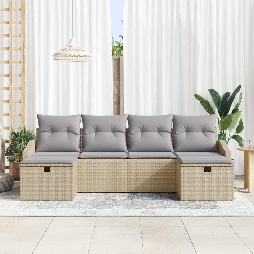 Garten-Sofa-Set mit Kissen 6 pcs Beige Poly Rattan