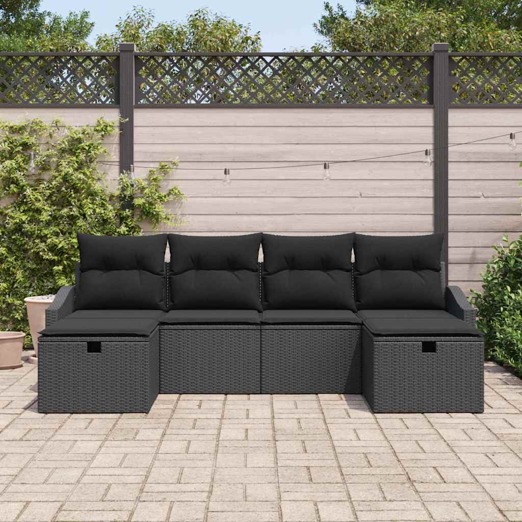 Gartensofa-set mit Kissen mit Speicher 6 pcs Poly-Rattan