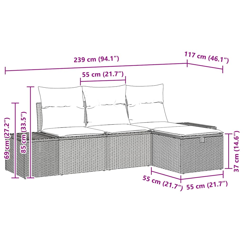 Garten-Sofa-Set mit Kissen 4 pcs Beige Poly Rattan