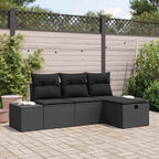 Garten-Sofa-Set mit Kissen 4 pcs Schwarz Poly Rattan