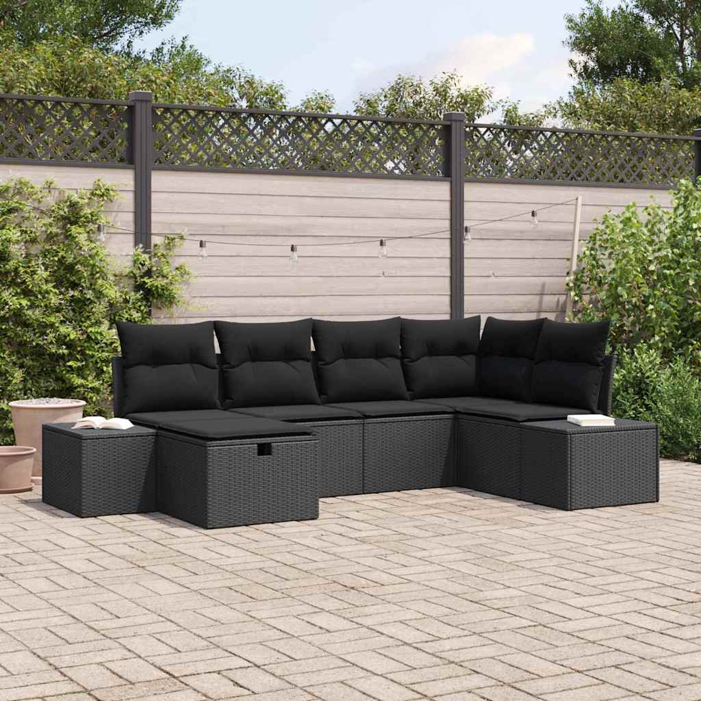 Gartensofa-set mit Kissen 6 pcs Schwarz Poly-Rattan