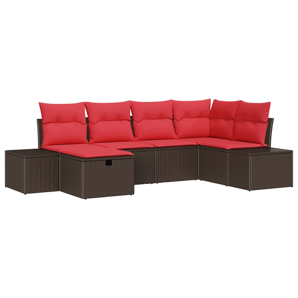 Gartensofa-set mit Kissen 6 pcs Braun Poly-Rattan