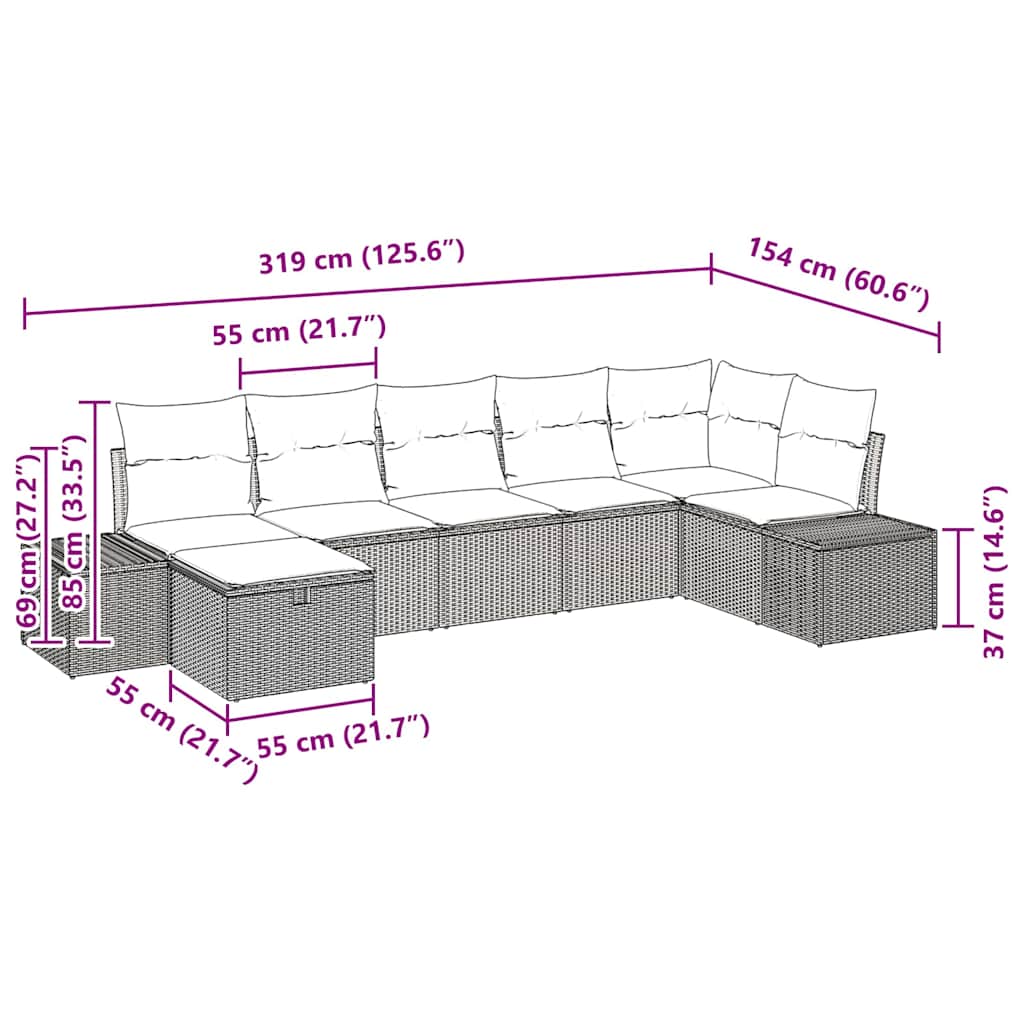 Gartensofa-set mit Kissen 7 pcs Grau Poly-Rattan