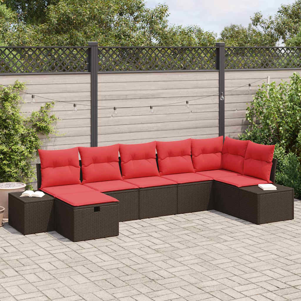 Gartensofa-set mit Kissen 7 pcs Braun Poly-Rattan