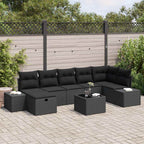Gartensofa-set mit Kissen 8 pcs Schwarz Poly-Rattan