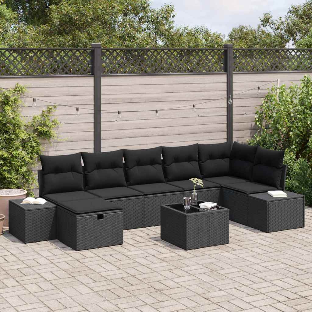 Gartensofa-set mit Kissen 8 pcs Schwarz Poly-Rattan