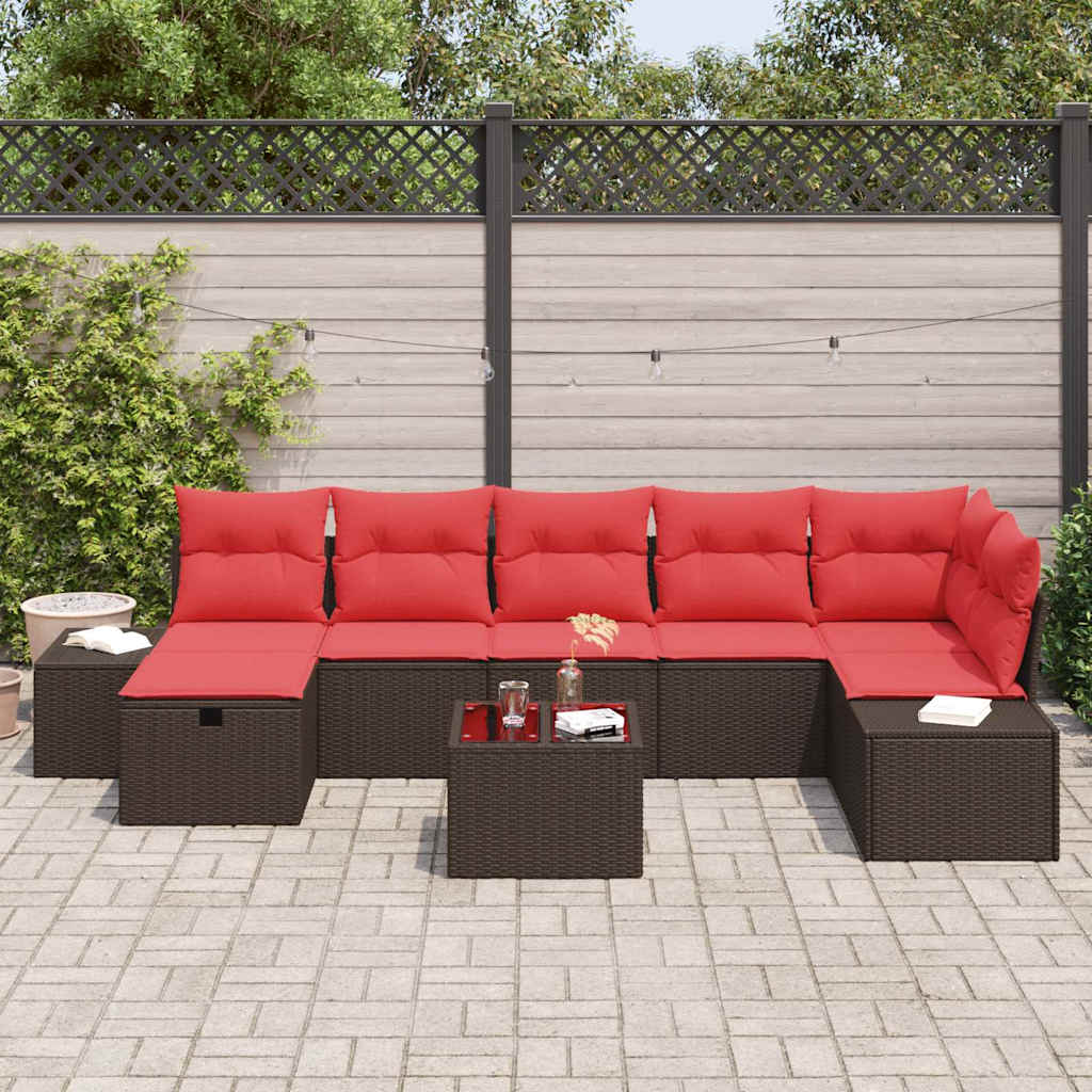 Gartensofa-set mit Kissen 8 pcs Braun Poly-Rattan