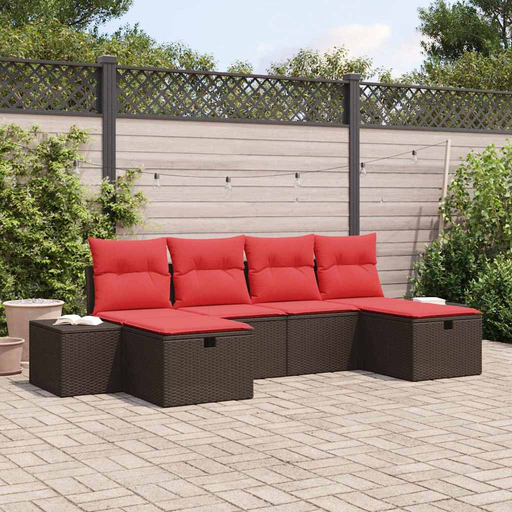 Gartensofa-set mit Kissen 6 pcs Braun Poly-Rattan
