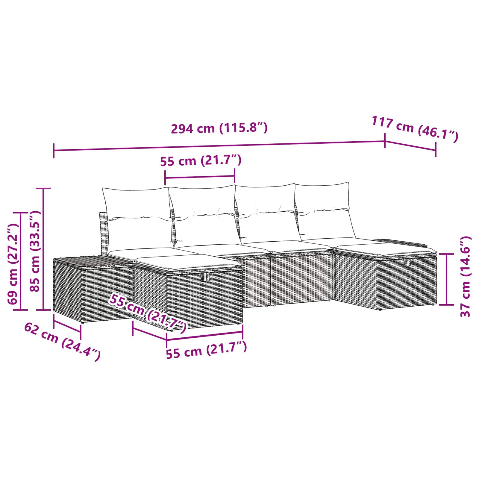 Gartensofa-set mit Kissen 6 pcs Braun Poly-Rattan