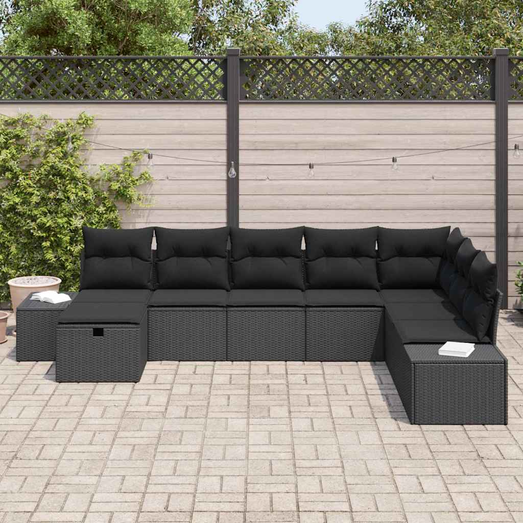 Gartensofa-set mit Kissen 8 pcs Schwarz Poly-Rattan