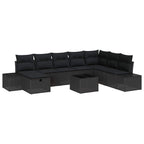 Gartensofa-set mit Kissen 9 pcs Schwarz Poly-Rattan