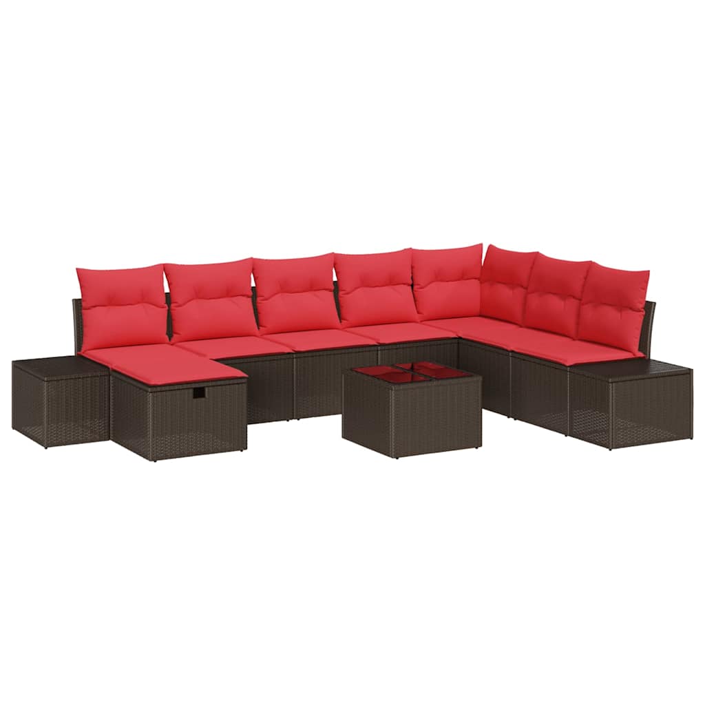 Gartensofa-set mit Kissen 9 pcs Braun Poly-Rattan