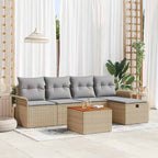 Gartensofa-set mit Kissen mit Speicher 6 pcs Beige Poly-Rattan